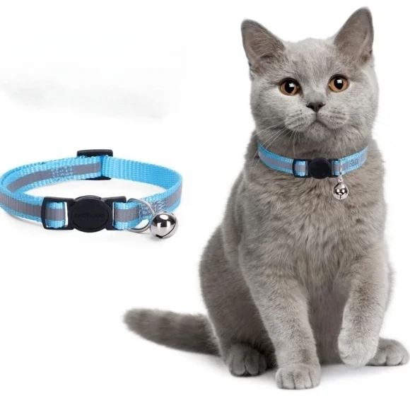 Reflective Adjustable Breakaway Cat Collar‎ Nylon Strip Sky Blue