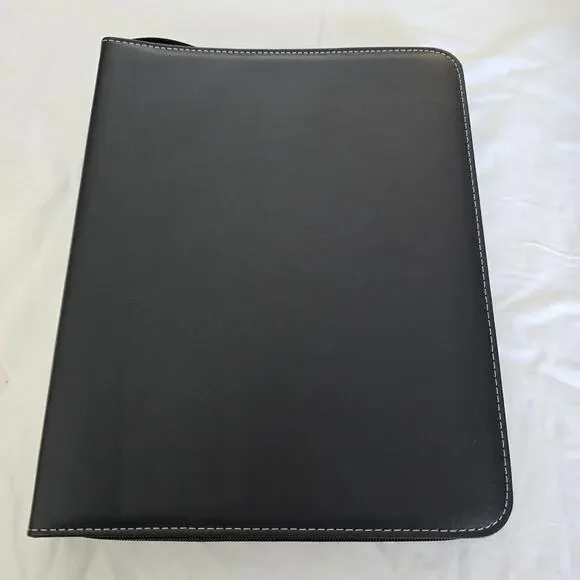 3 Ring Card Zipper Binder Holds Up to 900 Cards Black Faux Leather New