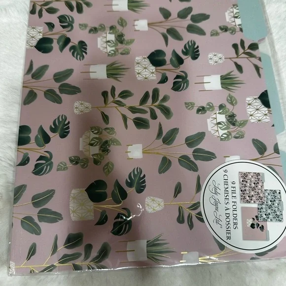 Pink File Folders with Green Leaf Design