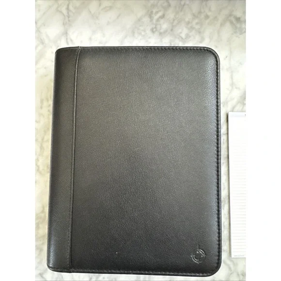 VTG 1996 Franklin Covey 7 Ring Napa Black Leather Zip Binder Style#CL 12215 EXC