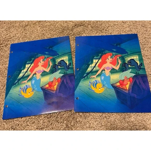 Vintage Disney The Little Mermaid Ariel Folder Lot Of 2 Flounder Sebastian