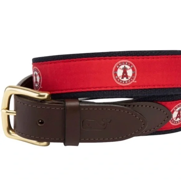 VINEYARD VINES NWT MEN’S LA ANGELS MLB CANVAS LEATHER BACK BELT