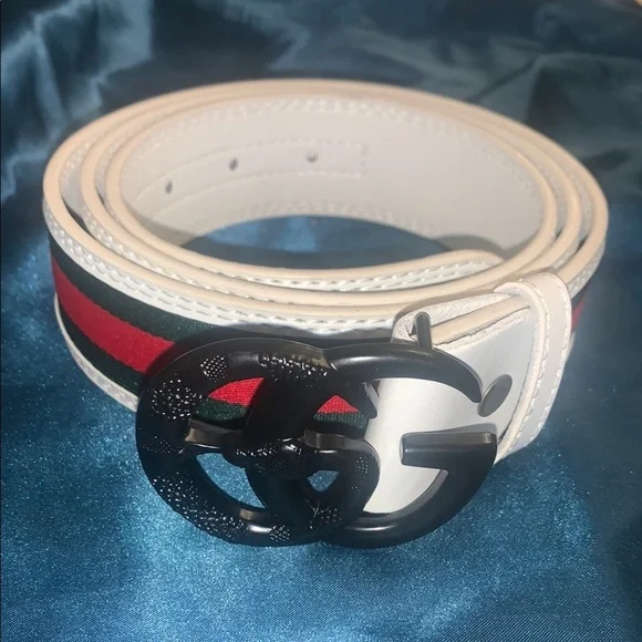 Fashion White, green, Red Belt with Black Buckle