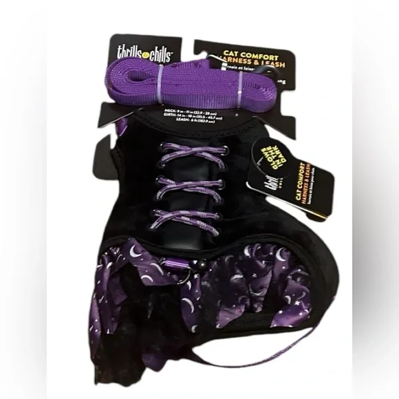 NWT CAT Comfort Harness & Leash Glow In The Dark Purple Witch Dress Halloween