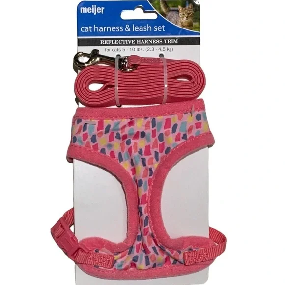 Cat Harness and Leash Set Adjustable For Cats 5-10 LBS Pink Multicolor One Size