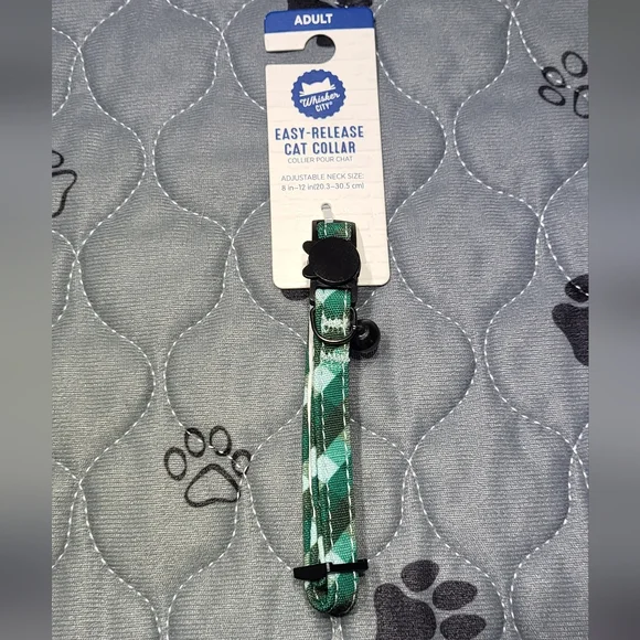 Whisker City NWT Exclusive Green Plaid Easy Release Adult Cat Collar (8in-12in)
