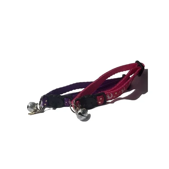 2-Pack Cat Collar w/ Bell Adjustable Kitten Small Dog Pink Purple