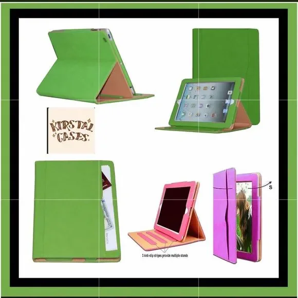 Kirstal Cases Green Leather Multiangle Viewing Stand Smart Cover with Pocket