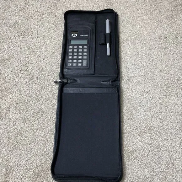 Leather Notebook Portfolio Organizer with Zipper, Calculator, Rollerball Pen‎