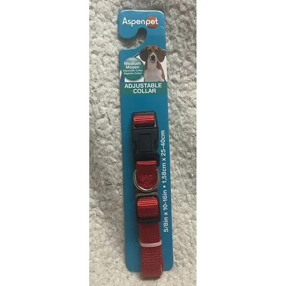 Aspen Pet Medium Adjustable Collar Red 5/8inch X 10 to 16‎ inches Brand New