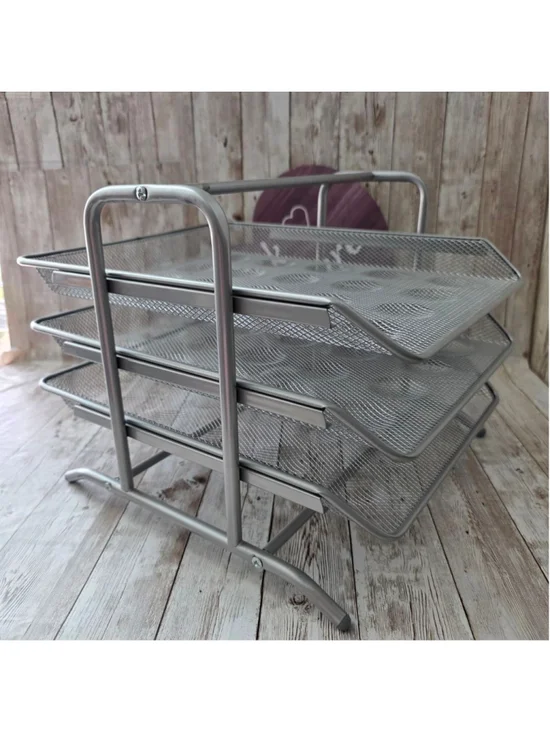 Silver Mesh 3-Tier Office Desk Organizer