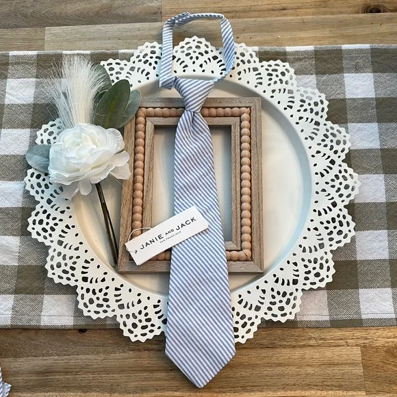 Janie and Jack Light Blue Striped seersucker Tie