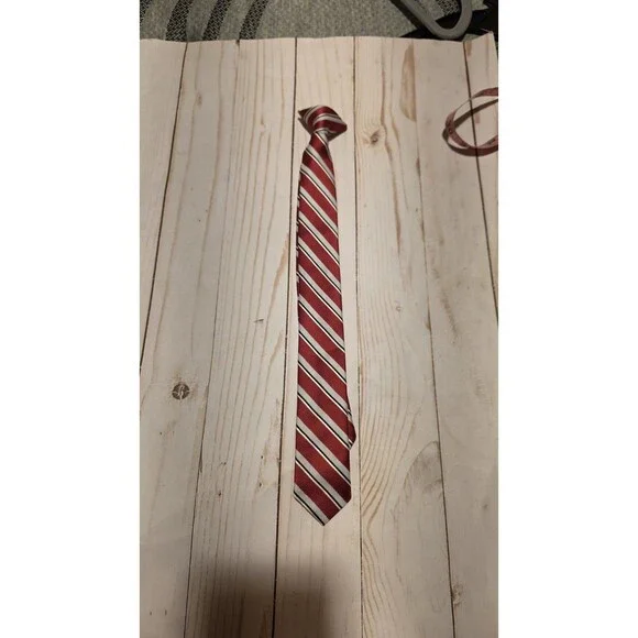 Clip On Tie Black Gray Red Striped 14