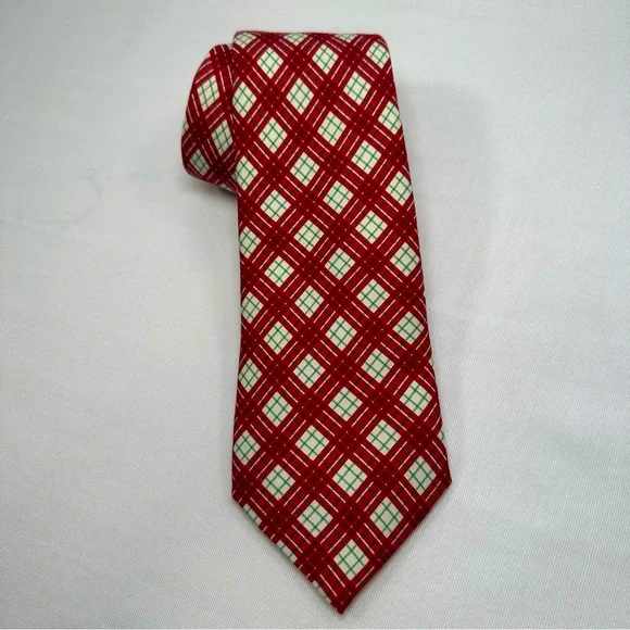Vineyard Vines Boys Silk Red and White Plaid Christmas Tie