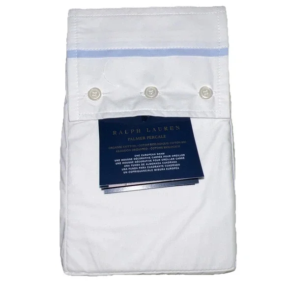 Ralph Lauren‎ Palmer Percale Euro Sham White/Sky Blue Cotton $140 New 26 X 26