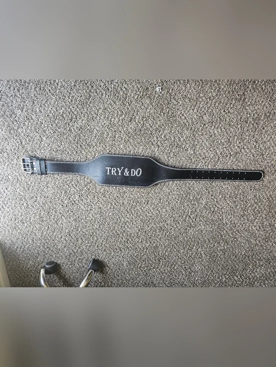 TRY & DO Black Leather Weightlifting Belt