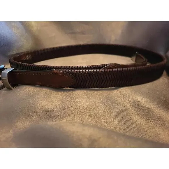 Brown Fishbone Leather Belt L42 x W1-1/4