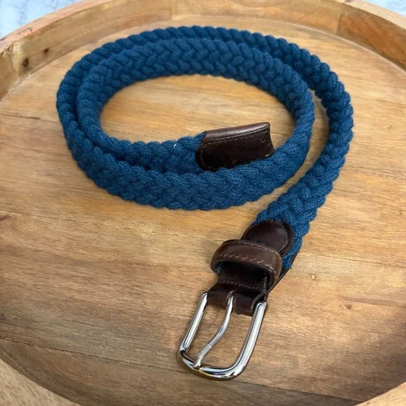 Bucks Club‎ Braided Belt 40 Navy Blue Woven Leather Made in USA Mens