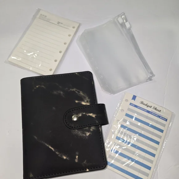 Pocket Budget Planner, Expense Tracker Daily Memo Notes. Black Marble Design New