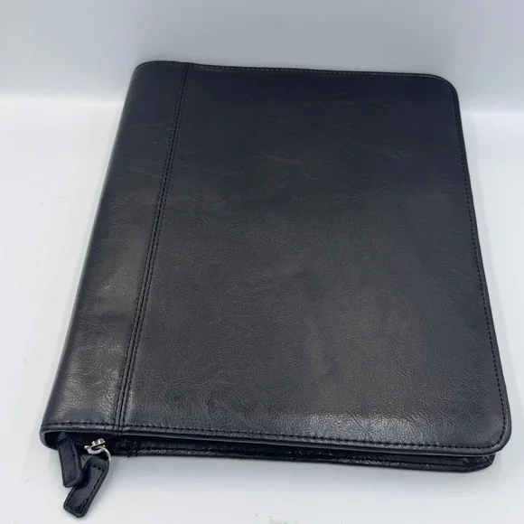 Foray Black Faux Leather Zippered Professional Portfolio Business Padfolio Case