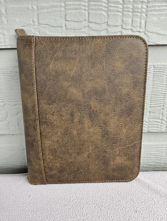 Franklin Covey Zip Binder Only Brown Faux Leather 7 Rings 1.5” Organizer Planner