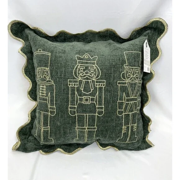 My Texas House Green Nutcraker Christmas Decorative Holiday Throw Pillow 18x18