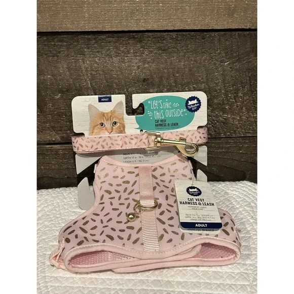 Whisker City Cat Vest Harness Adult Leash & Harness Pink‎ Gold NEW