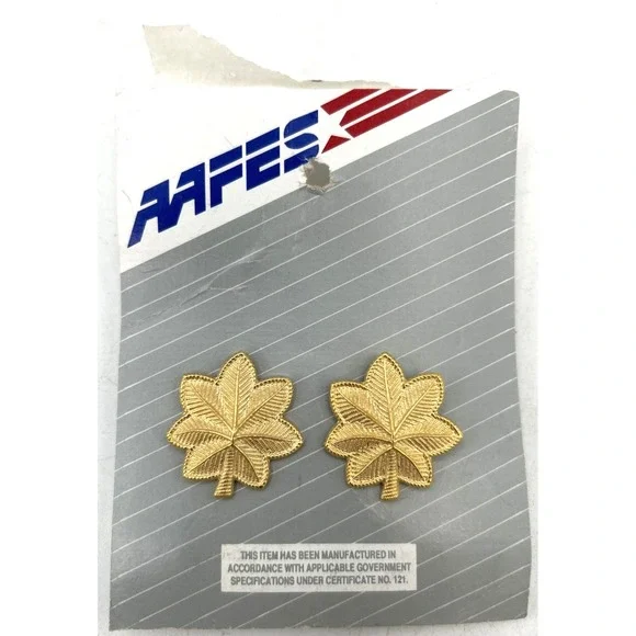 US Major Oak Leaf Collar Insignia Pair Tie Hat Tac Gold-Tone AAFES NOS