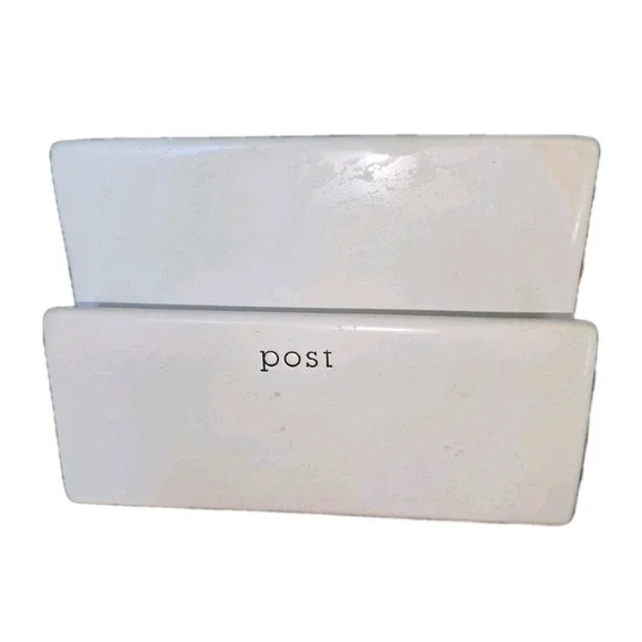 White Ceramic Post Script Letter Holder Office‎ Mail Sorter Modern Farmhouse