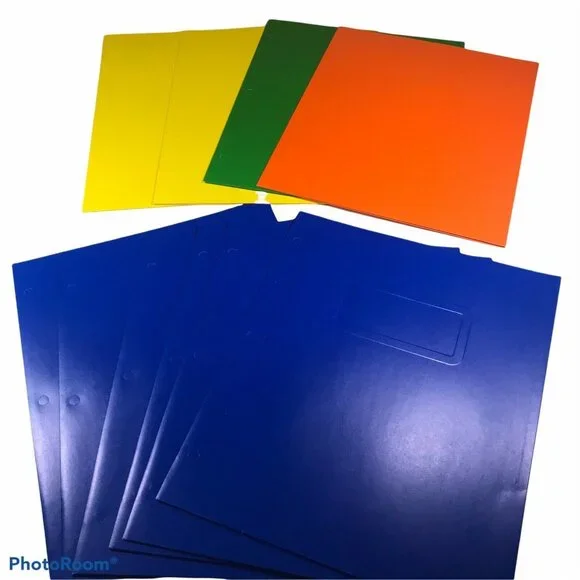 Lot Of 10 Pen & Gear Paper 2 Pocket Folders 6 Blue 2 Yellow 1 Green 1 Orange New