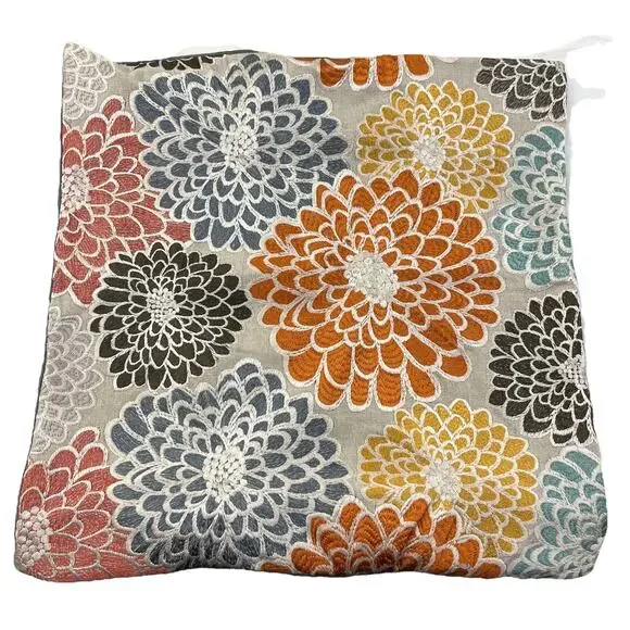 Crate & Barrel Isabel Floral Embroidered Linen Pillow 18” x 18”