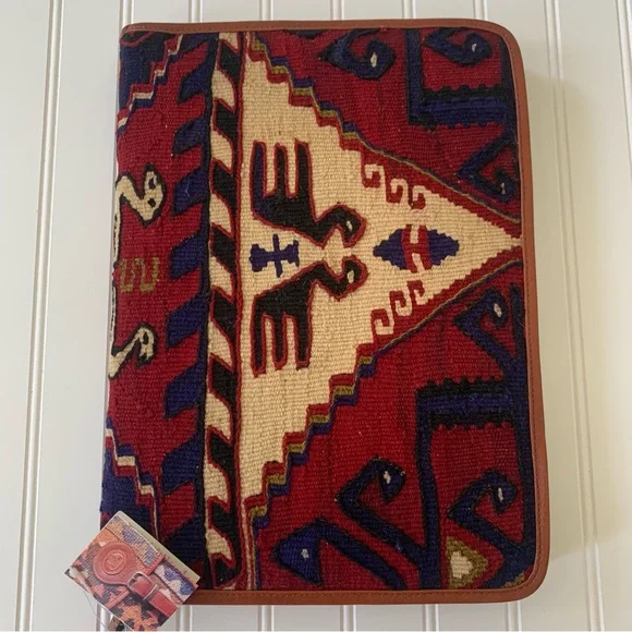 Vintage Turkish Kilim Wool & Leather Portfolio- NWT