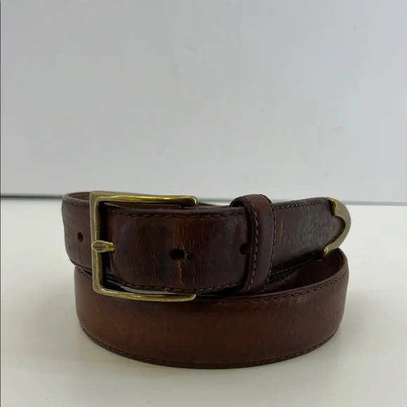 FOSSIL Brown Distressed Leather Belt with Brass Buckle & Tip - Men’s size 38