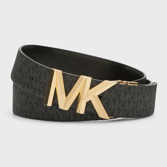 Michael Kors MK Logo Reversible Black Leather Belt
