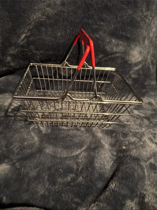 Mini Metal Shopping Basket with Red Handles