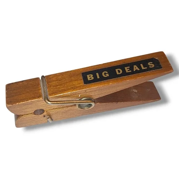 Vintage Large Wood Clothespin Big Deals Desk Memo Mail Holder Clip‎