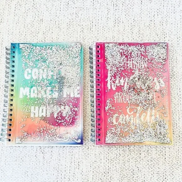 NWT Greenbrier 2 Gorgeous Floating Moving Glitter Pink Blue Notebooks 7”Hx5”W