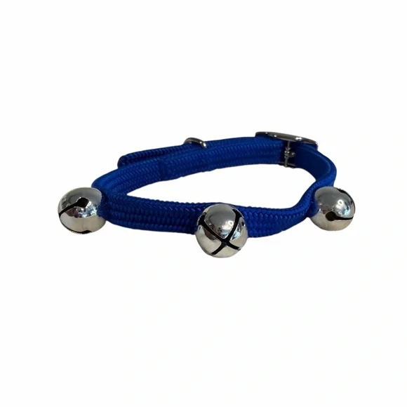 Blue Vinyl Cat Collar with 3 Silver Bells 12.5” NWOT