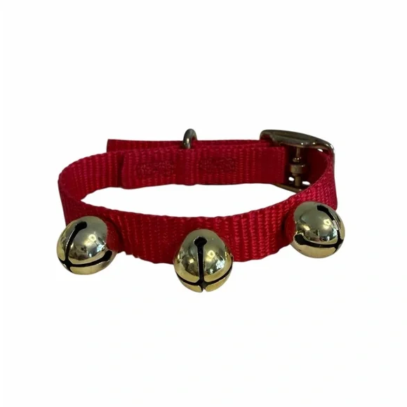 Red Jingle Vinyl Cat Collar with 3 Gold Bells 11” NWOT