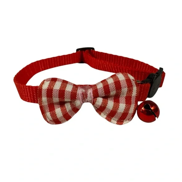 Red & white buffalo plaid checkered kitty cat pet jingle bell collar 12.5”
