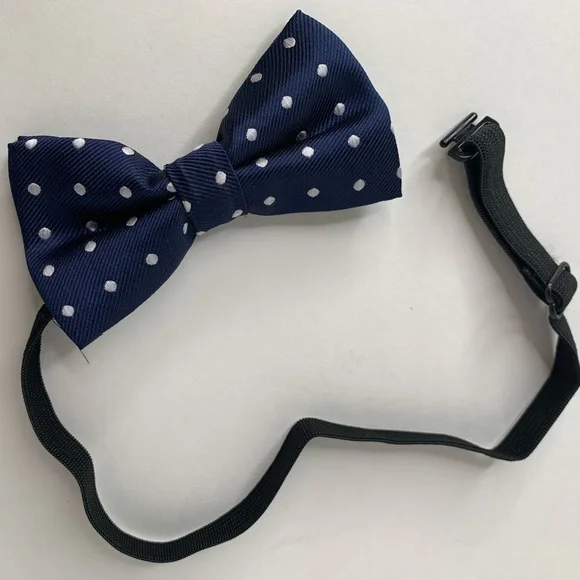 3/$10 Boys Adjustable Blue Polka Dot No Tie Dress Bow Tie Stretch Band NWOT