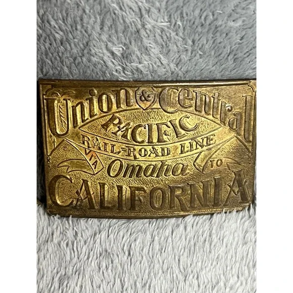 Vintage Union‎ & Central Pacific Railroad Brass Belt Buckle Omaha to California