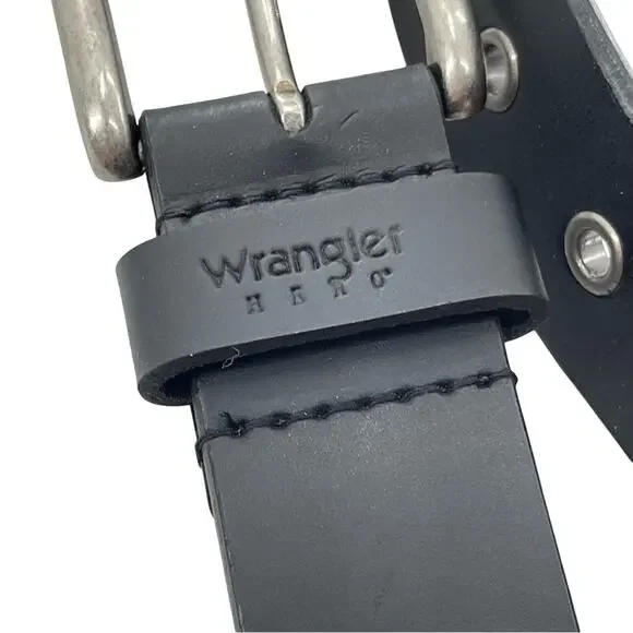 Wrangler Black Genuine Leather Western Style Plain Work Belt Size 46