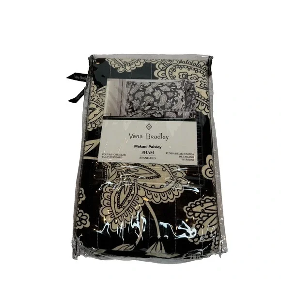 NWT Vera Bradley Standard Pillow Sham Cotton Makani‎ Paisley Flower Black Cream