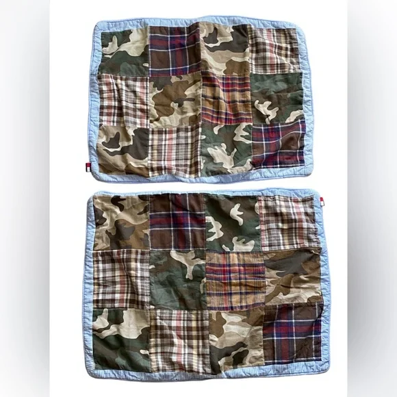 Tommy Hilfiger Camo Madras Plaid Patchwork sham‎ set pillowcase pair