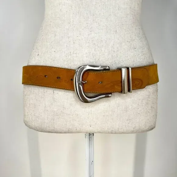 Timberland Embossed Nubuck Leather Belt Tan 32 Waist Cowboy