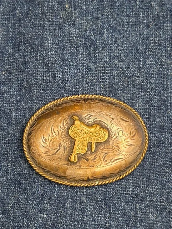 Vintage B-K Silversmith Hand Engraved Sterling Silver Front Saddle Belt Buckle