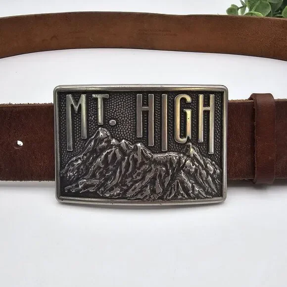 American Eagle Mt. High Belt Buckle Brown‎ Leather Waist 34-38 Cowboy Western