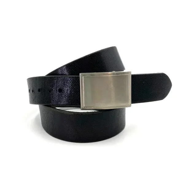 Coach Belt Lizard Textured Leather Black Silver 35