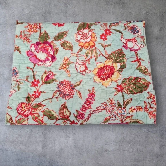 Pottery Barn Floral Quilted Pillow Sham Cover Case Euro Square Farmhouse Cottage